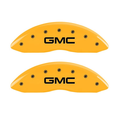 MGP Front set 2 Caliper Covers Engraved Front GMC Yellow finish black ch MGP
