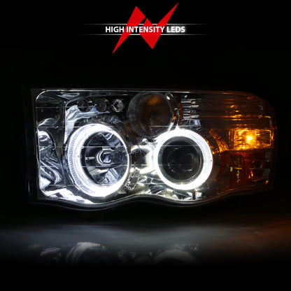 ANZO 2002-2005 Dodge Ram 1500 Projector Headlights w/ Halo Chrome Clear Amber - eliteracefab.com