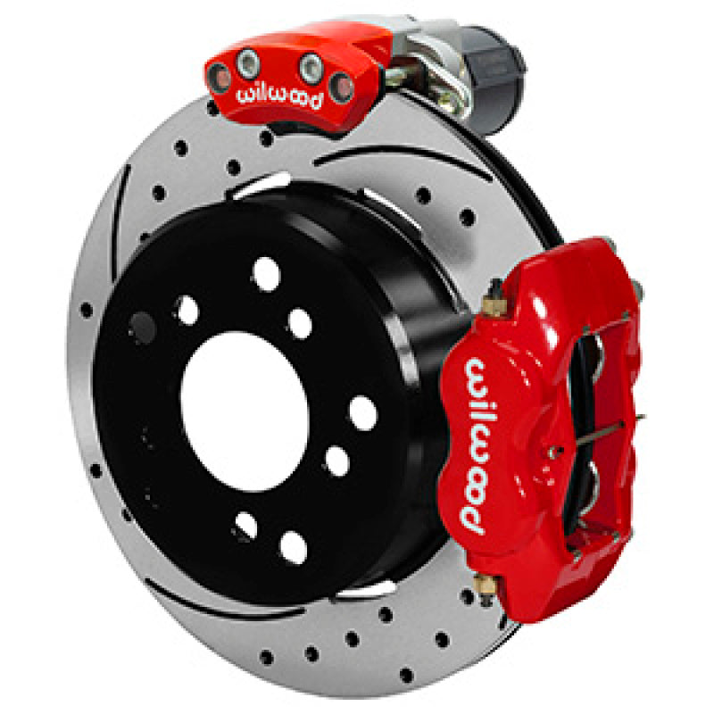 Wilwood Forged Dynalite Rear Electronic Parking Brake Kit - Red Powder Coat Caliper - D/S Rotor Wilwood