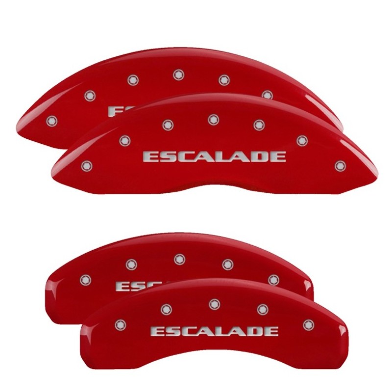 MGP 4 Caliper Covers Engraved Front & Rear 2021 Escalade Red finish silver ch MGP