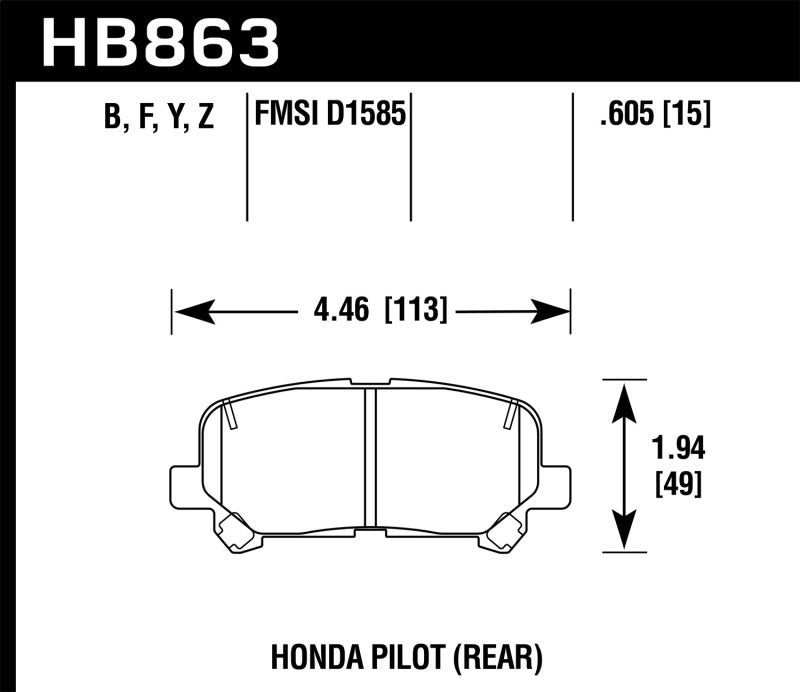 Hawk Performance Ceramic Rear Brake Pads - HB863Z.605 Hawk Performance