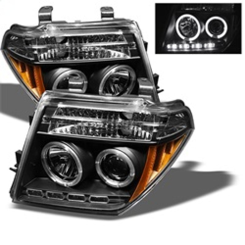 Spyder Nissan Frontier 05-08 Projector Headlights LED Halo LED Blk PRO-YD-NF05-HL-BK - eliteracefab.com