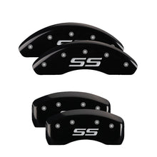 Load image into Gallery viewer, MGP 4 Caliper Covers Engraved Front &amp; Rear Monte Carlo style/SS Black finish silver ch MGP