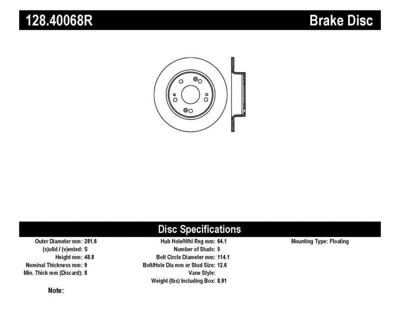 STOPTECH DRILLED SPORT BRAKE ROTOR, 128.40068R - eliteracefab.com