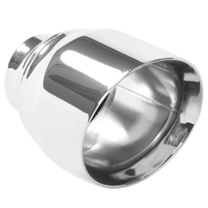 MagnaFlow Tip Stainless Double Wall Round Single Outlet Polished 4.5in DIA 2.5in Inlet 5.75in Length - eliteracefab.com