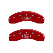 Load image into Gallery viewer, MGP 4 Caliper Covers Engraved Front &amp; Rear Oval logo/Ford Red finish silver ch - eliteracefab.com