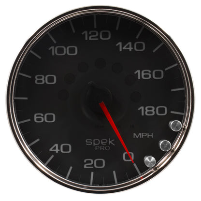 Autometer Spek-Pro Gauge Speedometer 5in 180 Mph Elec. Programmable Black/Chrome P23031