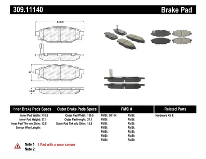 STOPTECH PERFORMANCE 08-10 WRX REAR BRAKE PADS, 309.11140 - eliteracefab.com