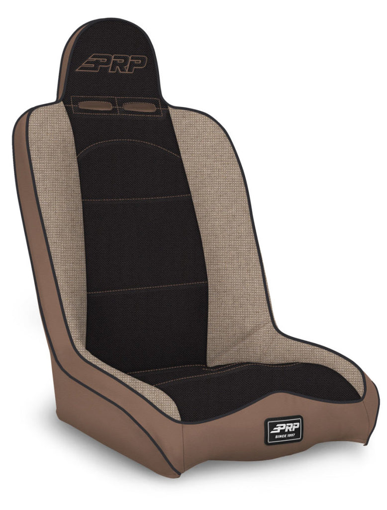 PRP Daily Driver High Back Suspension Seat (Two Neck Slots) - Tan / Black - eliteracefab.com