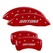 Load image into Gallery viewer, MGP 4 Caliper Covers Engraved Front &amp; Rear Daytona Red finish silver ch MGP