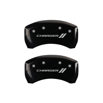 MGP 4 Caliper Covers Engraved Front & Rear With stripes/Charger Black finish silver ch MGP