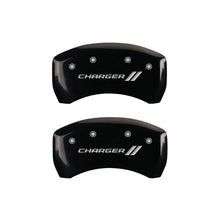 Load image into Gallery viewer, MGP 4 Caliper Covers Engraved Front &amp; Rear With stripes/Charger Black finish silver ch MGP