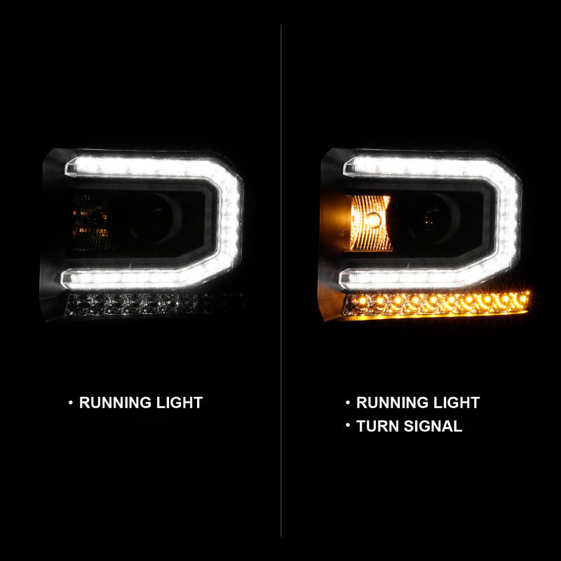 ANZO 2016-2019 Gmc Sierra 1500 Projector Headlight Plank Style Black w/ Sequential Amber Signal - eliteracefab.com