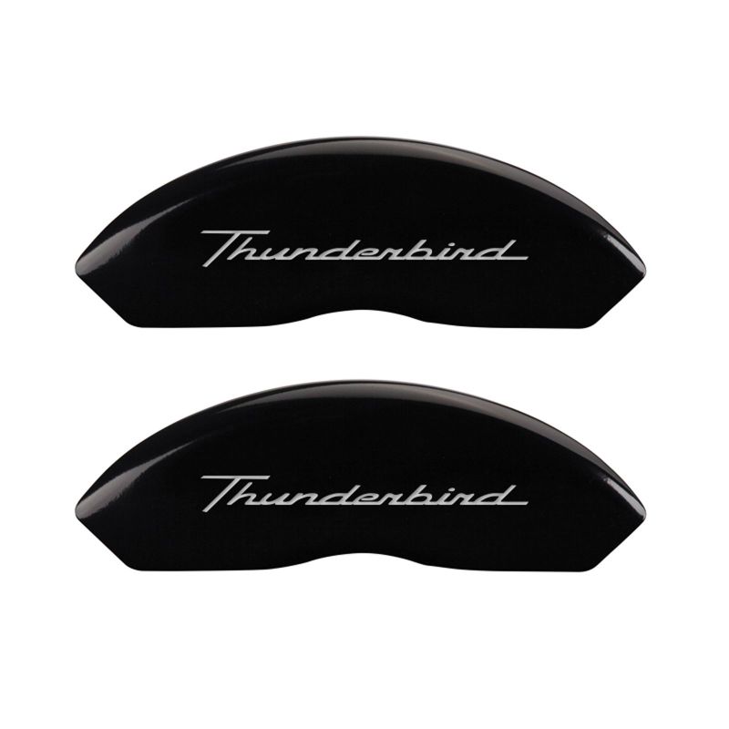 MGP 4 Caliper Covers Engrvd Front No bolts/Tbird Engrvd Rear/Tbird Emblem Blk fnsh slvr ch MGP