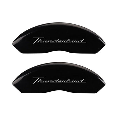 MGP 4 Caliper Covers Engrvd Front No bolts/Tbird Engrvd Rear/Tbird Emblem Blk fnsh slvr ch MGP