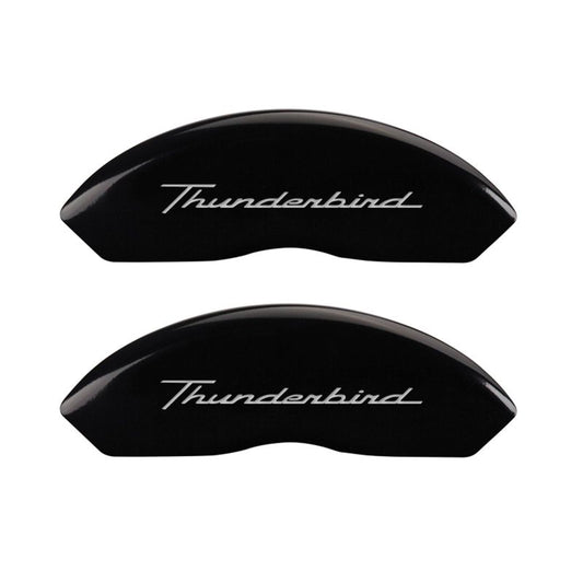 MGP 4 Caliper Covers Engrvd Front No bolts/Tbird Engrvd Rear/Tbird Emblem Blk fnsh slvr ch MGP