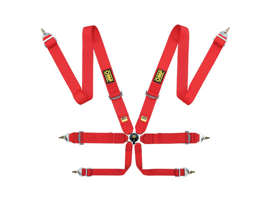 OMP FIRST 3" 6-Point Pull-Up Racing Harness - Red - FIA 8853-2016 - DA0-0204-B01-061