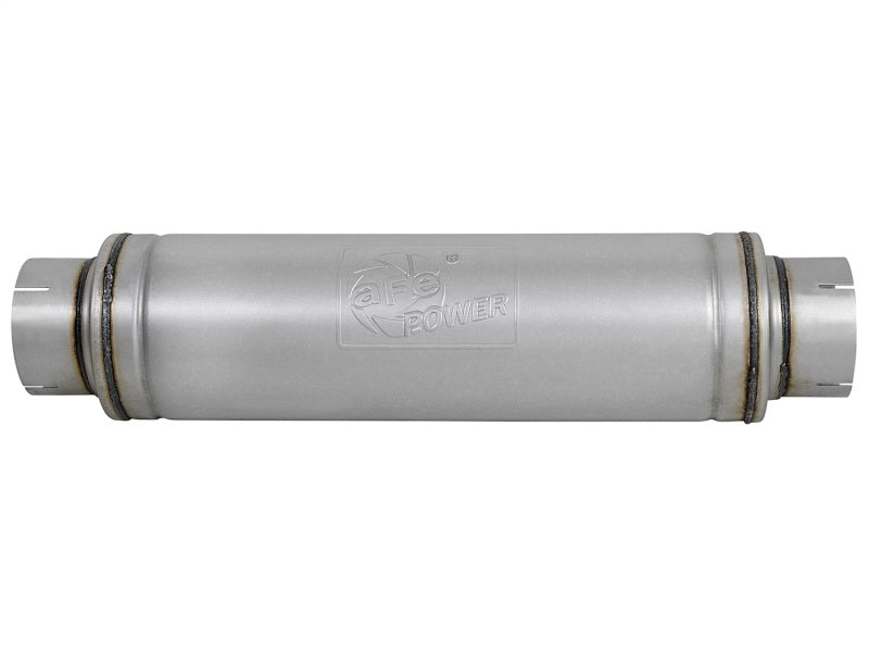 aFe ATLAS Aluminized Steel Muffler 5in Center/Center 24in L x 7in Diameter - Round Body - eliteracefab.com