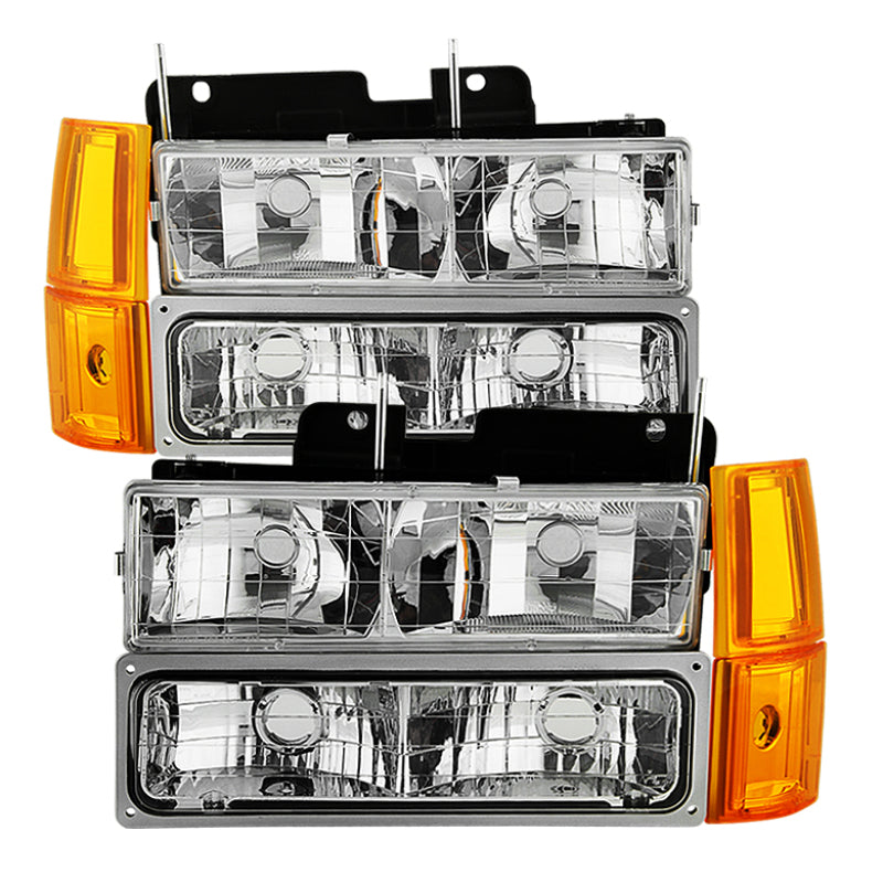 Xtune GMC Yukon 94-99 Headlights w/ Corner & Parking Lights 8pcs Sets -Chrome HD-JH-GCK94-AM-C-SET - eliteracefab.com