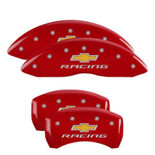 Load image into Gallery viewer, MGP 4 Caliper Covers Engraved Front &amp; Rear Chevy Racing Red Finish Silver Char 2019 Chevrolet Malibu MGP