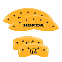 Load image into Gallery viewer, MGP 4 Caliper Covers Engraved Front &amp; Rear MGP Yellow Finish Black Char 1999 Honda Prelude MGP