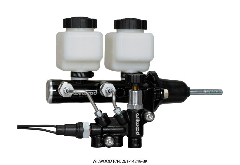 Wilwood Tandem Remote M/C Kit w L/H Brkt & Prop Valve - 7/8in Bore Black-W/Pushrod Wilwood