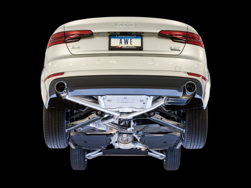 AWE Tuning Audi B9 A4 SwitchPath Exhaust Dual Outlet - Chrome Silver Tips (Includes DP and Remote) AWE Tuning