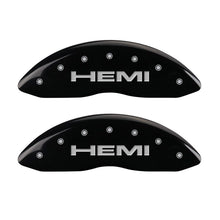 Load image into Gallery viewer, MGP 4 Caliper Covers Engraved Front &amp; Rear Hemi Black finish silver ch MGP