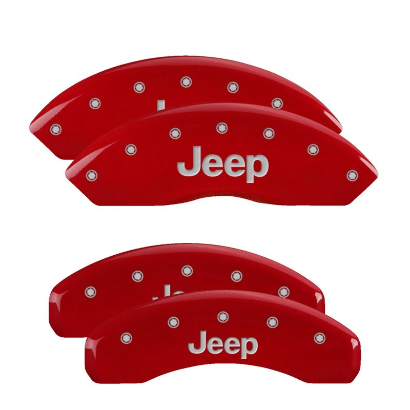 MGP 4 Caliper Covers Engraved Front & Rear JEEP Red finish silver ch - eliteracefab.com