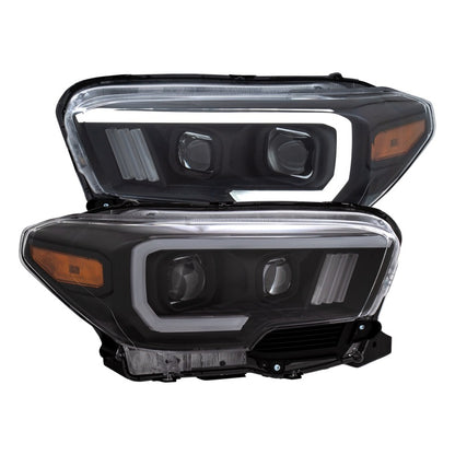 ANZO 2016-2017 Toyota Tacoma Projector Headlights w/ Plank Style Switchback Black w/ Amber - eliteracefab.com