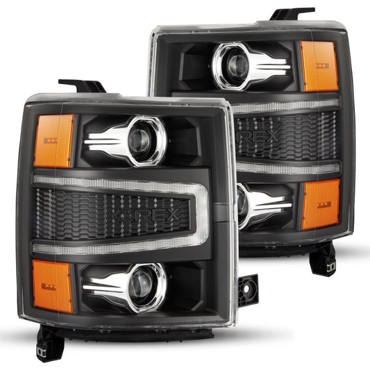 AlphaRex 880245 14-15 Chevy 1500 PRO-Series Projector Headlights Black w/ Sequential Signal &  DRL
