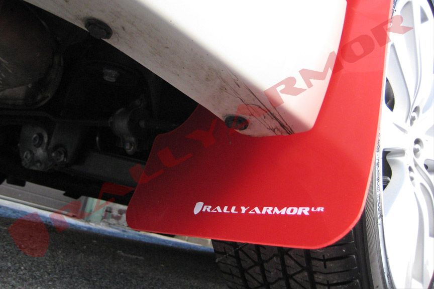 Rally Armor UR Mudflaps Red Urethane White Logo 2008-2011 Impreza / 2008-2010 WRX - eliteracefab.com