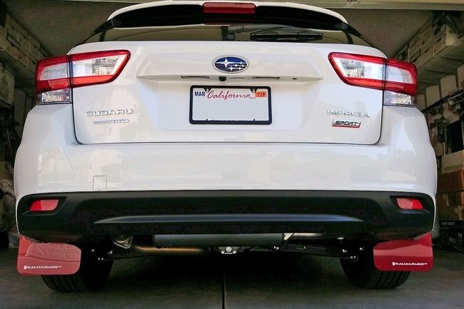 Rally Armor UR Mudflaps Red Urethane White Logo 2017-2021 Impreza - eliteracefab.com