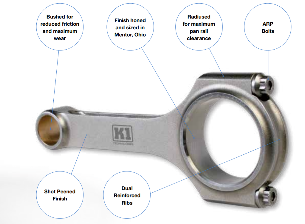 K1 TECH 044DW21140 H-Beam Connecting Rod Matched Set of Rods w/ ARP 2000 Bolts (BT61601-2) - eliteracefab.com