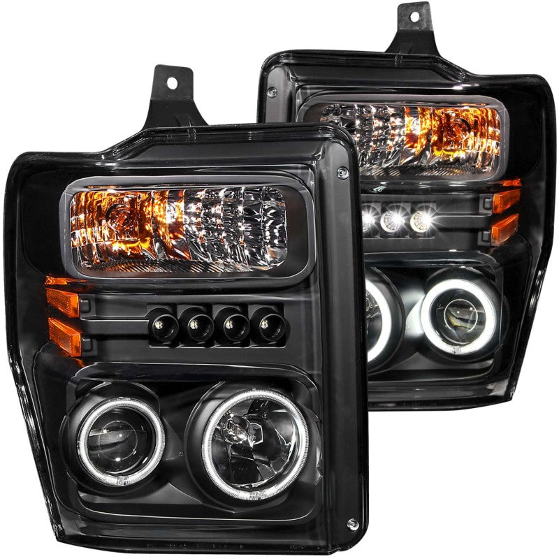 ANZO USA Ford F-250 / F-350 / F-450 Super Duty Projector Headlights W/ Halo Black Ccfl; 2008-201 - eliteracefab.com