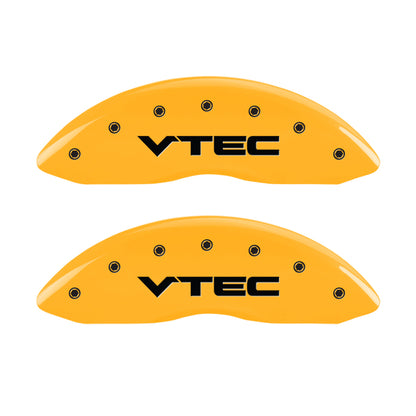 MGP 4 Caliper Covers Engraved Front & Rear Vtech Yellow Finish Black Char 2008 Acura TL MGP