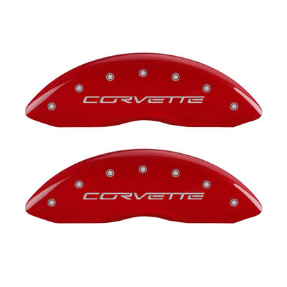 MGP 4 Caliper Covers Engraved Front & Rear C6/Corvette Red finish silver ch - eliteracefab.com