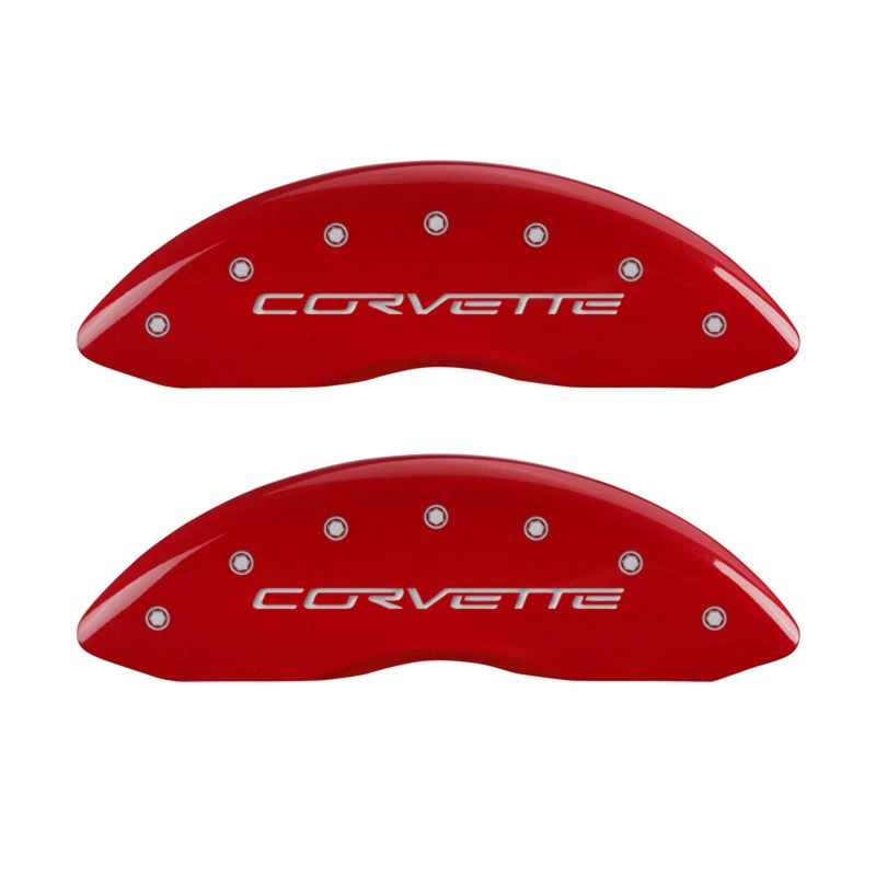 MGP 4 Caliper Covers Engraved Front & Rear C6/Corvette Red finish silver ch - eliteracefab.com