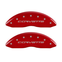 Load image into Gallery viewer, MGP 4 Caliper Covers Engraved Front &amp; Rear C6/Corvette Red finish silver ch - eliteracefab.com