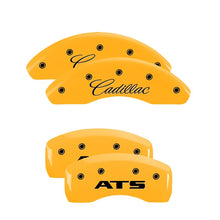 Load image into Gallery viewer, MGP 4 Caliper Covers Engraved Front Cadillac Engraved Rear ATS Yellow finish black ch