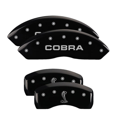 MGP 4 Caliper Covers Engraved Front Cobra Engraved Rear Snake Black finish silver ch MGP