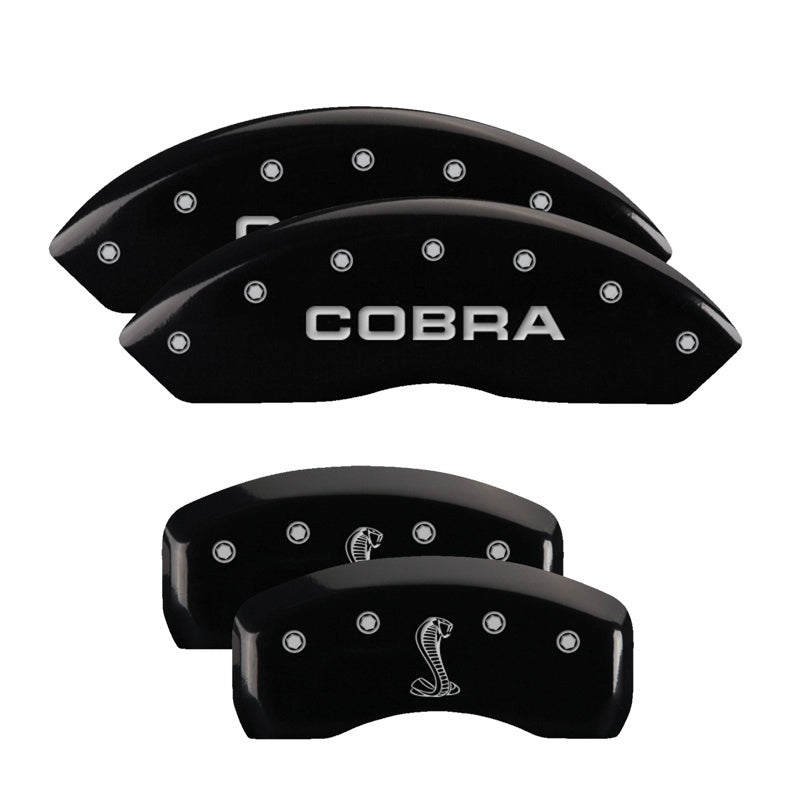 MGP 4 Caliper Covers Engraved Front Cobra Engraved Rear Snake Black finish silver ch MGP