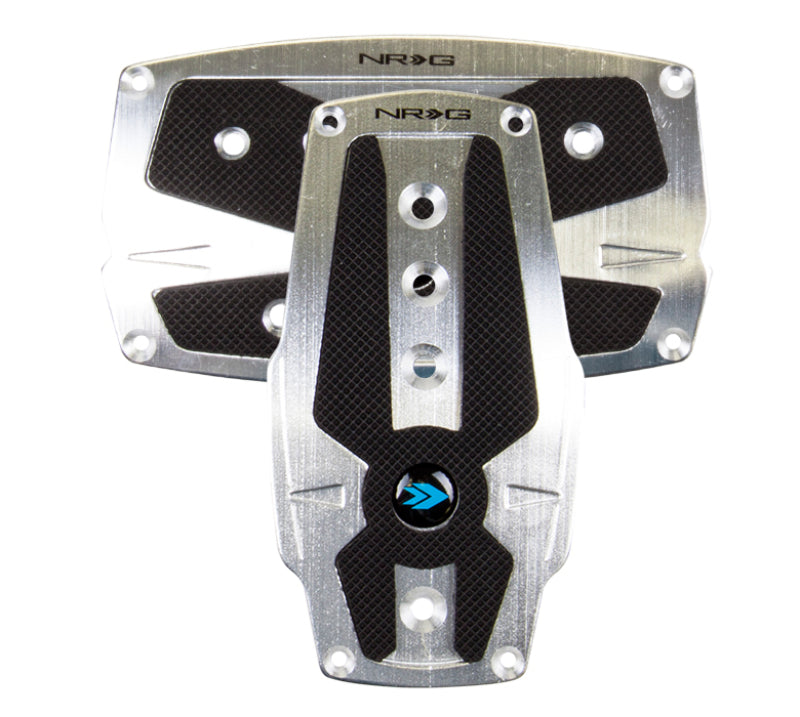 NRG Silver Automatic Brushed Aluminum Sport Pedal with Black Rubber Inserts Universal - eliteracefab.com