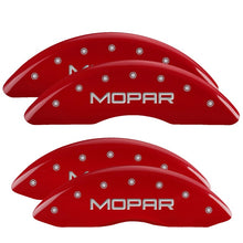 Load image into Gallery viewer, MGP 4 Caliper Covers Engraved Front &amp; Rear MOPAR Red finish silver ch MGP