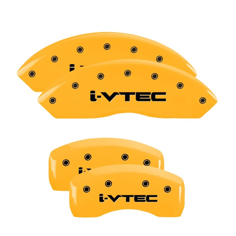 MGP 4 Caliper Covers Engraved Front & Rear I-Vtec Yellow Finish Black Char 2007 Honda Accord MGP