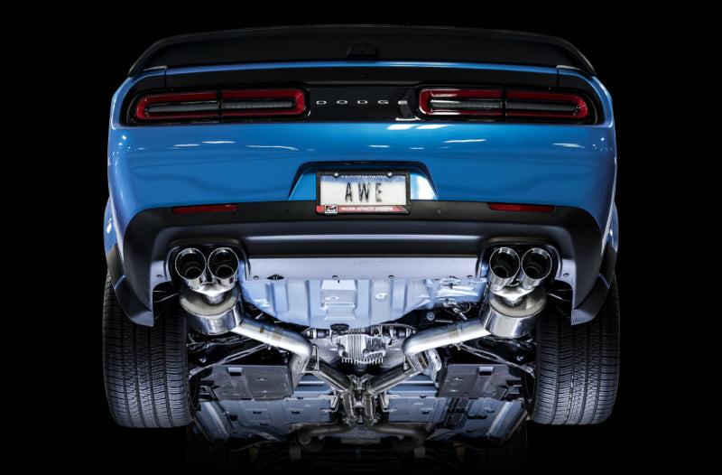 AWE Tuning 2015+ Dodge Challenger 6.4L/6.2L Non-Resonated Touring Edition Exhaust - Quad Silver Tips AWE Tuning