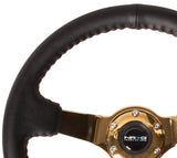 NRG Reinforced Sport Steering Wheel 350mm 3 Inch Deep black Suede with red Baseball Stitching Chrome Gold Spoke - RST-036GD