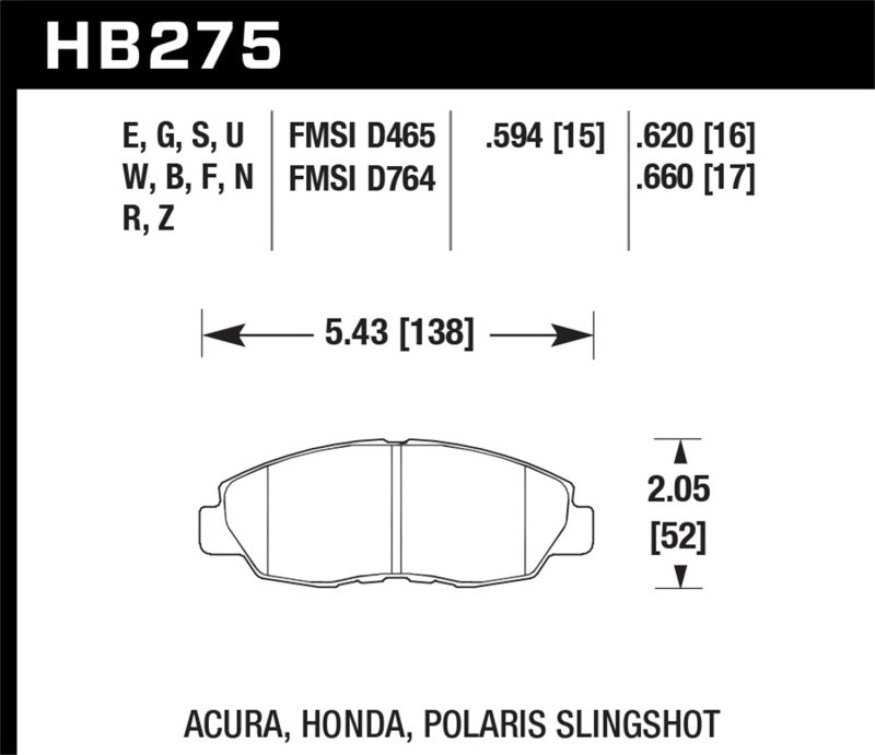 Hawk Honda 98-02 Accord / 06-11 Civic / Polaris Slingshot HT-10 Race Front Brake Pads (Two Pads/Box) - eliteracefab.com