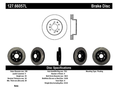 STOPTECH 05-10 GMC SIERRA 1500 (W REAR DRUM) / 07-09 GMC YUKON FRONT LEFT SLOTTED & DRILLED ROTOR, 127.66057L - eliteracefab.com