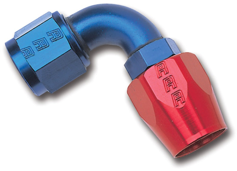 Russell Performance -10 AN Red/Blue 90 Degree Full Flow Hose End.